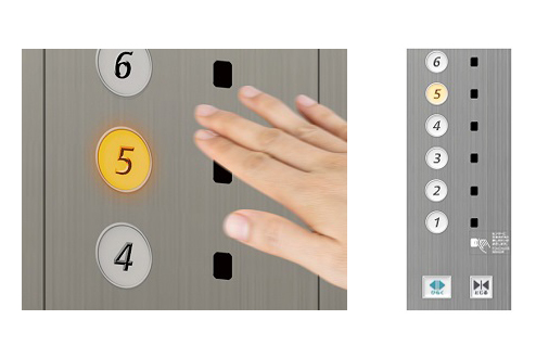 日立の非接触ボタンエレベーター、「ナノイー X」でかご内をクリーンに