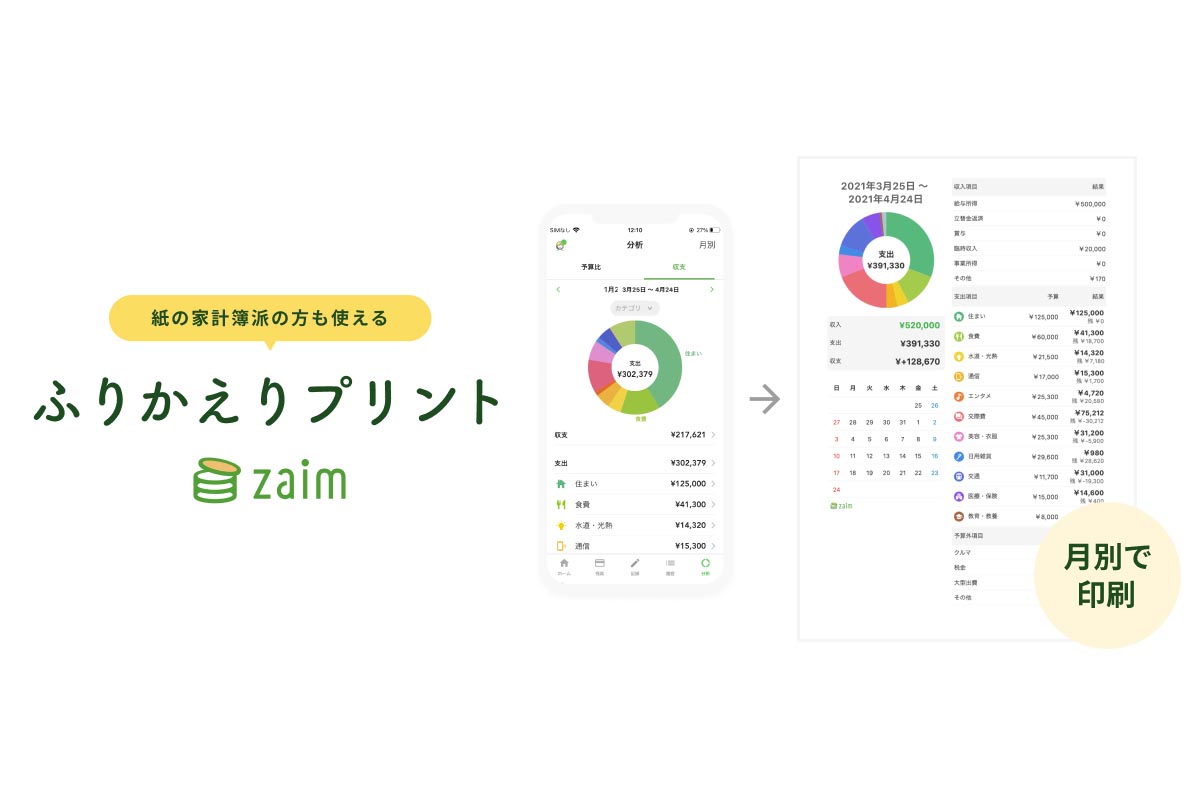Zaim、家計簿を毎月1枚のPDFにする「ふりかえりプリント」 - Impress Watch