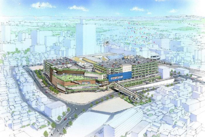 所沢駅西口に駅直結・3.4万平米の大型商業施設。西武鉄道車両工場跡地