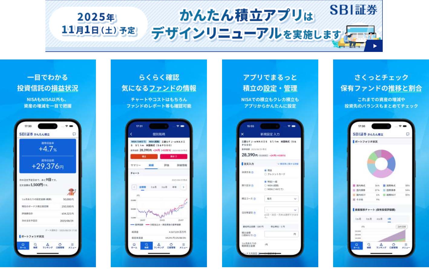SBI証券、「かんたん積立アプリ」のデザインを一新 - Impress Watch