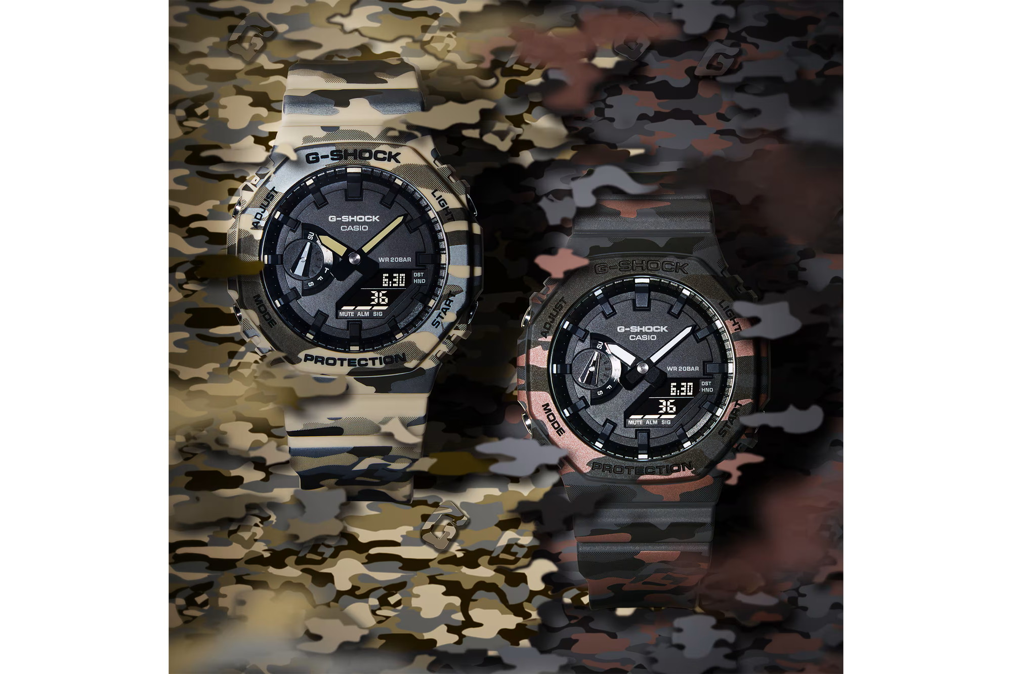 G-SHOCK デジタルウォッチ カモフラージュ G-SHOCK、全面カモフラージュの3機種 “G”を潜ませたオリジナル柄