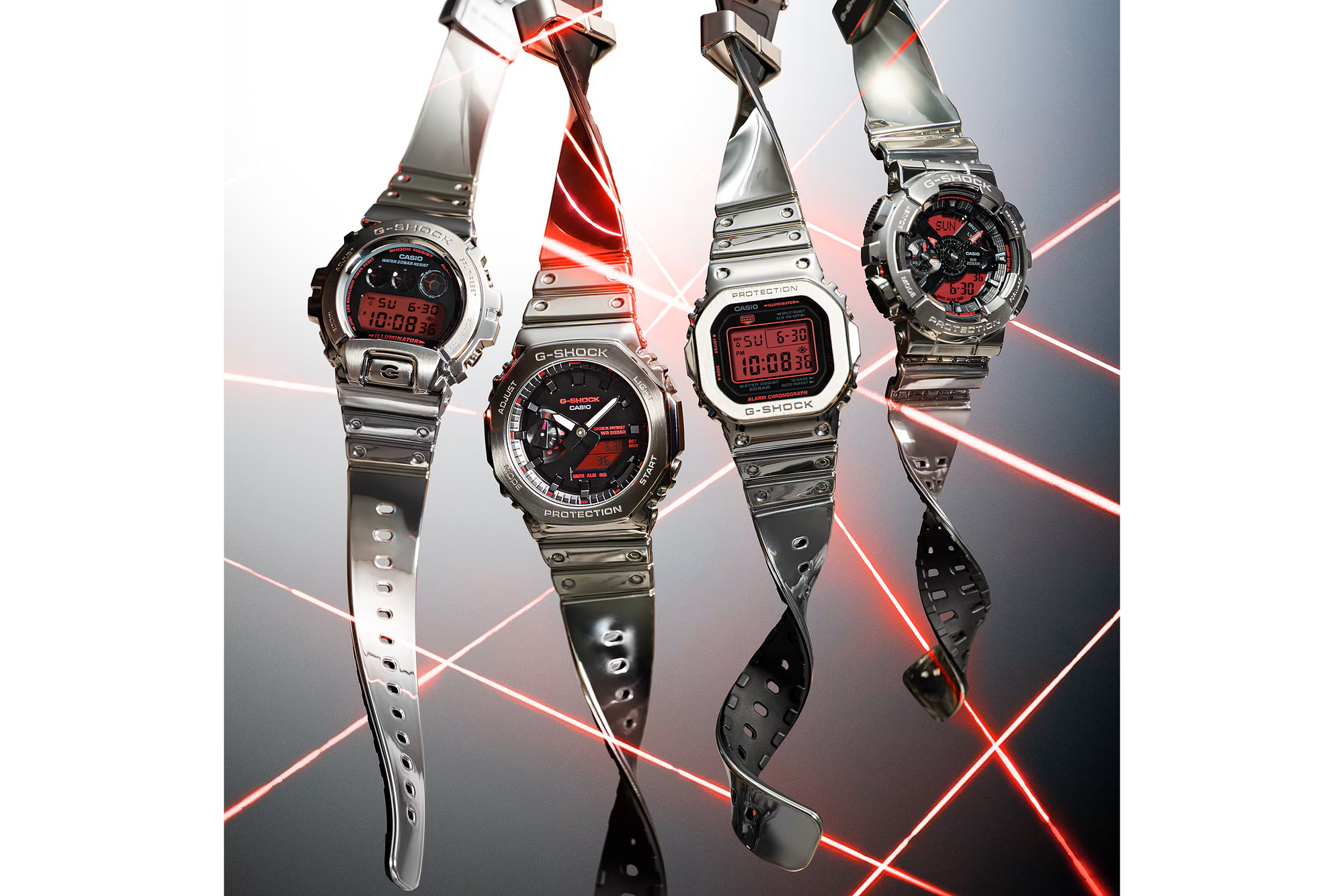 G-SHOCK、シルバーメタリック+赤い液晶の定番4機種 - Impress Watch