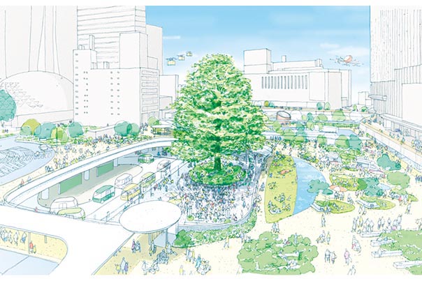 新宿駅西口駅前広場、緑と光の“人のための広場”に刷新